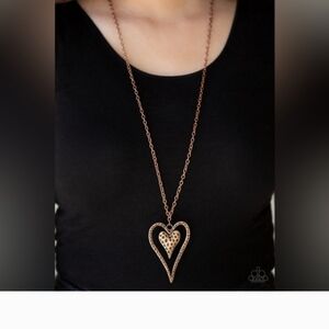 Paparazzi Double Heart Copper Tone Long Necklace